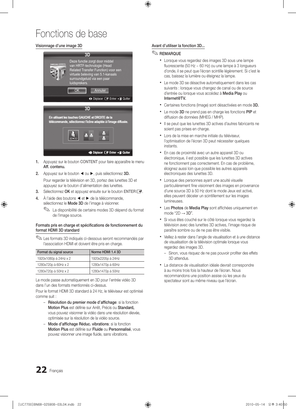 Fonctions de base | Samsung UE40C7700WS User Manual | Page 150 / 257