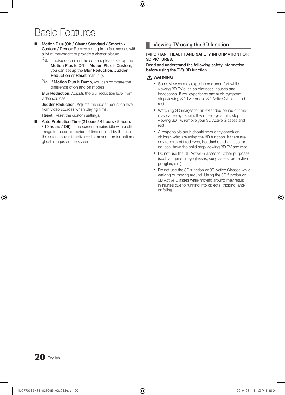 Basic features | Samsung UE40C7700WS User Manual | Page 20 / 257