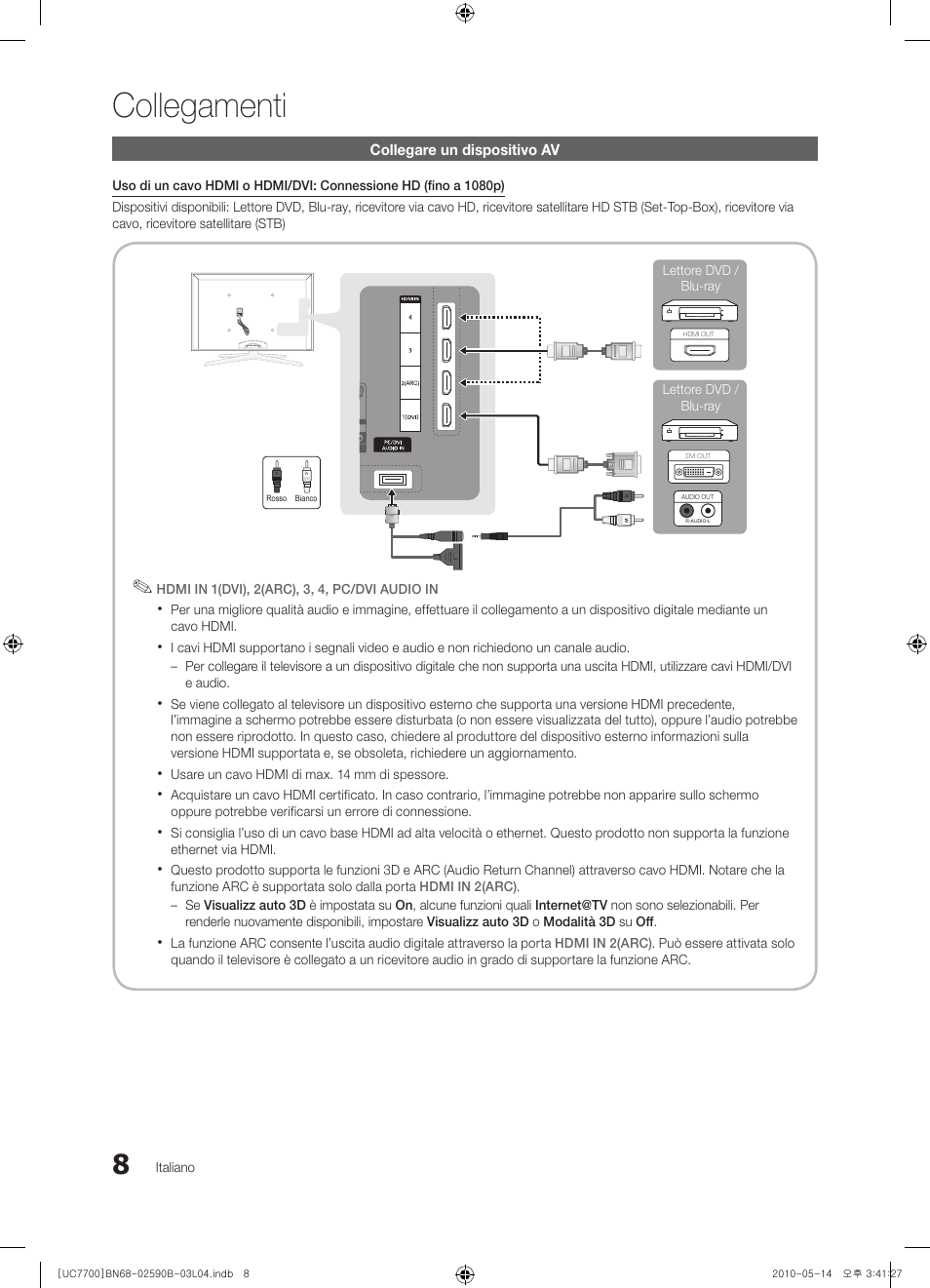 Collegamenti | Samsung UE40C7700WS User Manual | Page 200 / 257