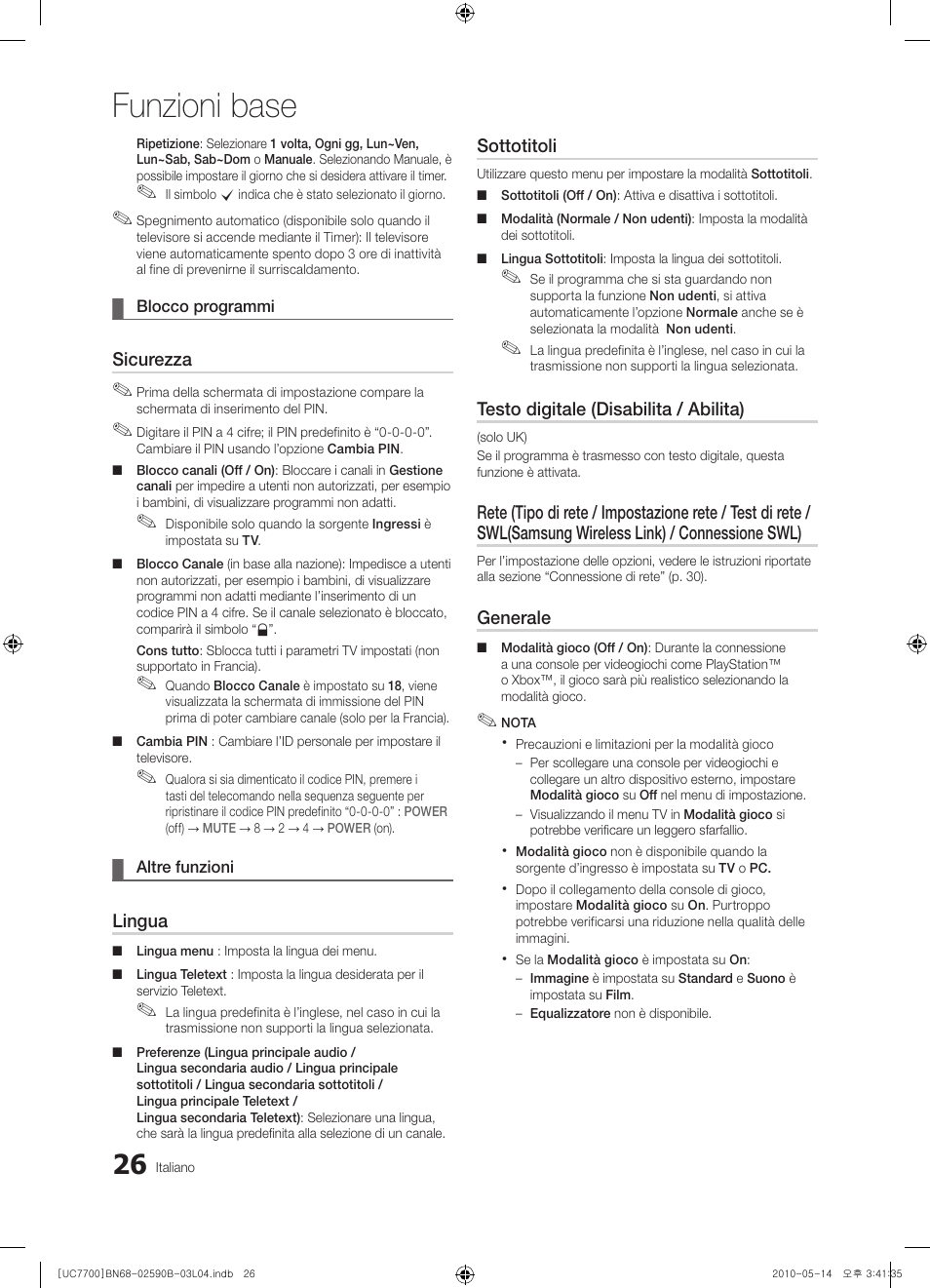 Funzioni base | Samsung UE40C7700WS User Manual | Page 218 / 257