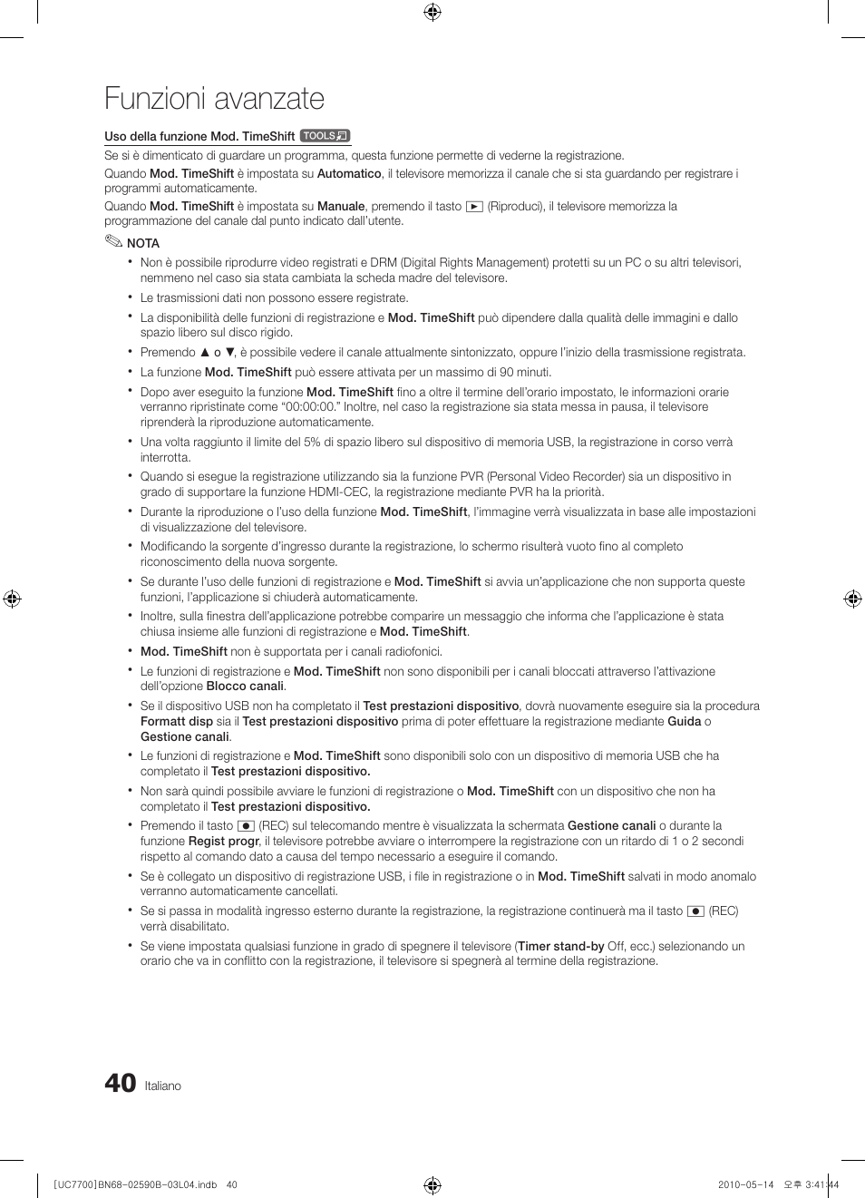 Funzioni avanzate | Samsung UE40C7700WS User Manual | Page 232 / 257