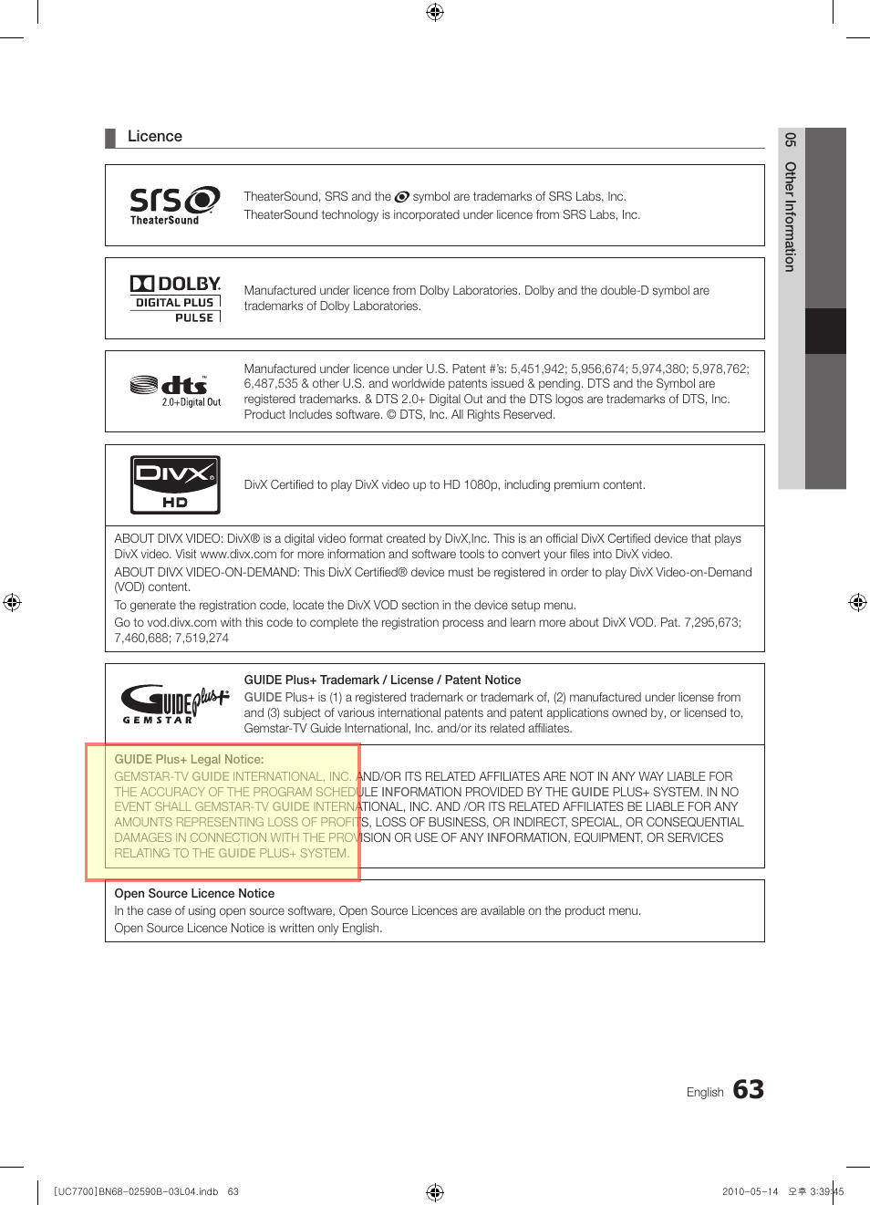 Samsung UE40C7700WS User Manual | Page 63 / 257