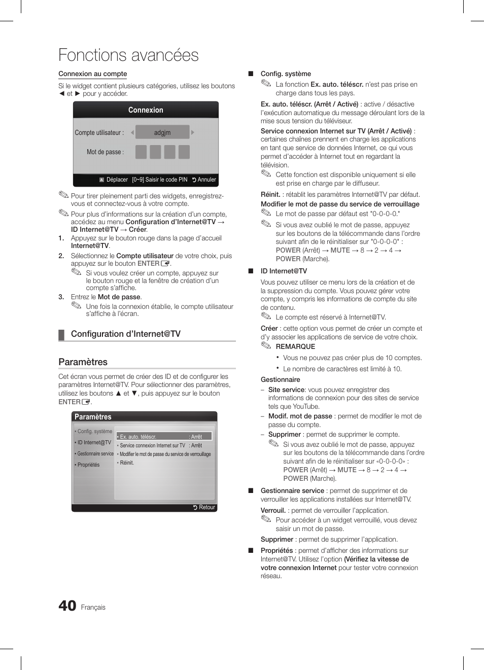 Fonctions avancées, Paramètres | Samsung LE32C650L1W User Manual | Page 92 / 209