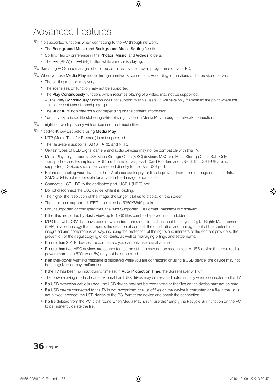 Advanced features | Samsung UE37C6730US User Manual | Page 36 / 241
