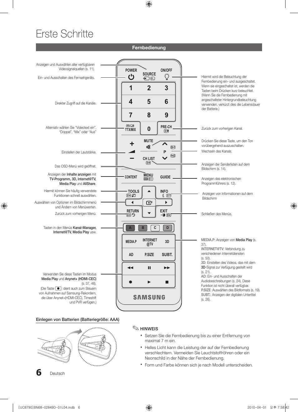 Erste schritte | Samsung UE46C8790XZ User Manual | Page 134 / 258