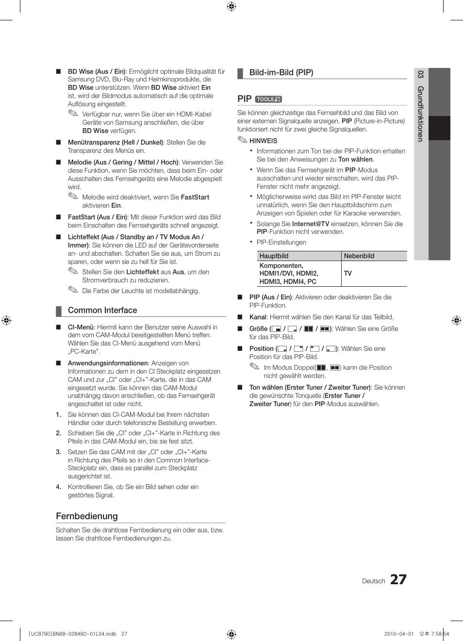 Fernbedienung | Samsung UE46C8790XZ User Manual | Page 155 / 258