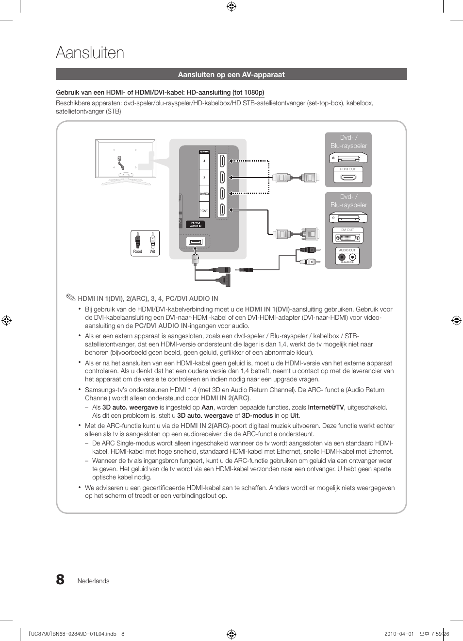 Aansluiten | Samsung UE46C8790XZ User Manual | Page 200 / 258
