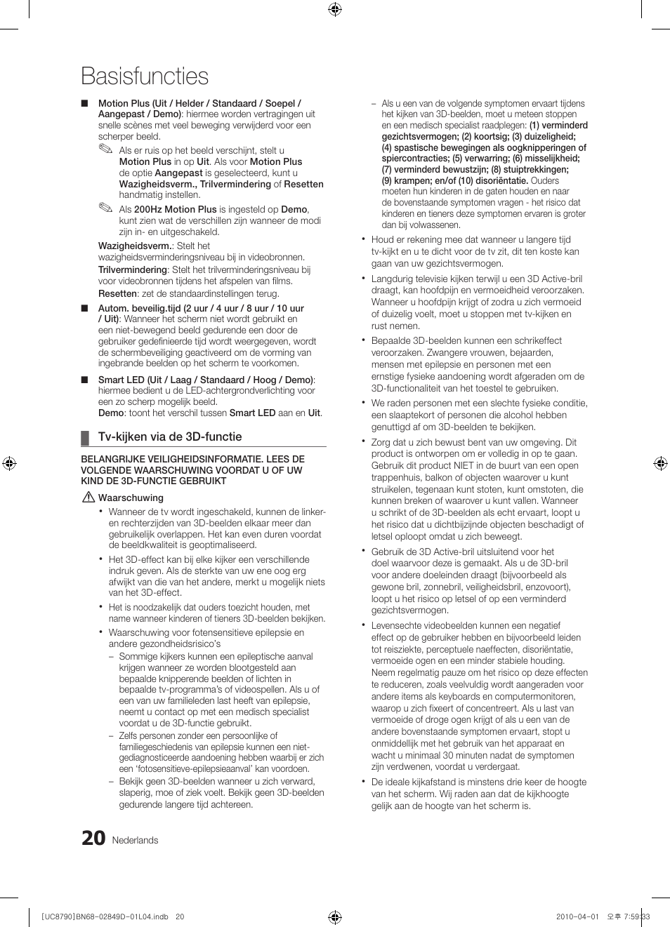 Basisfuncties | Samsung UE46C8790XZ User Manual | Page 212 / 258