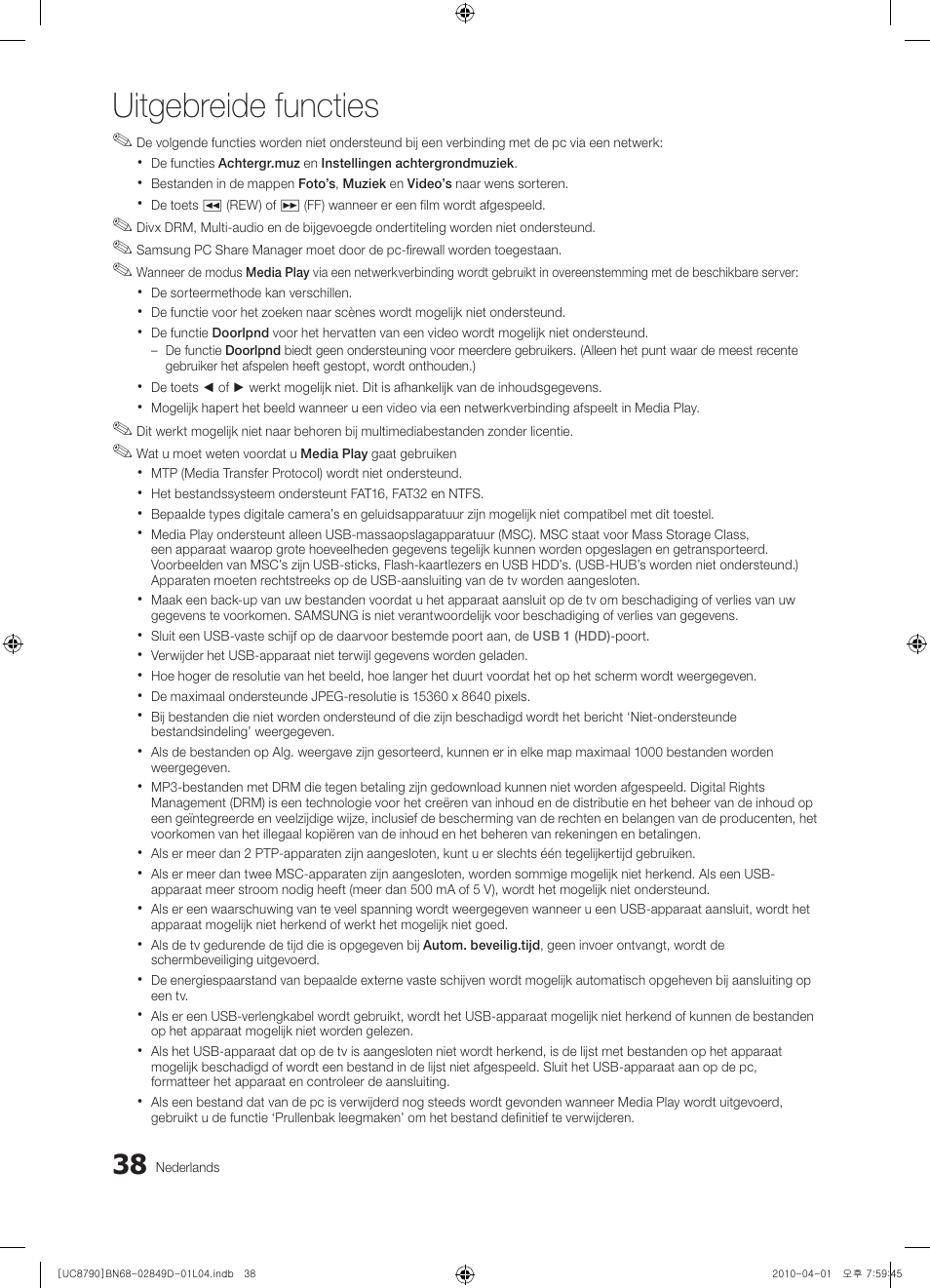 Uitgebreide functies | Samsung UE46C8790XZ User Manual | Page 230 / 258