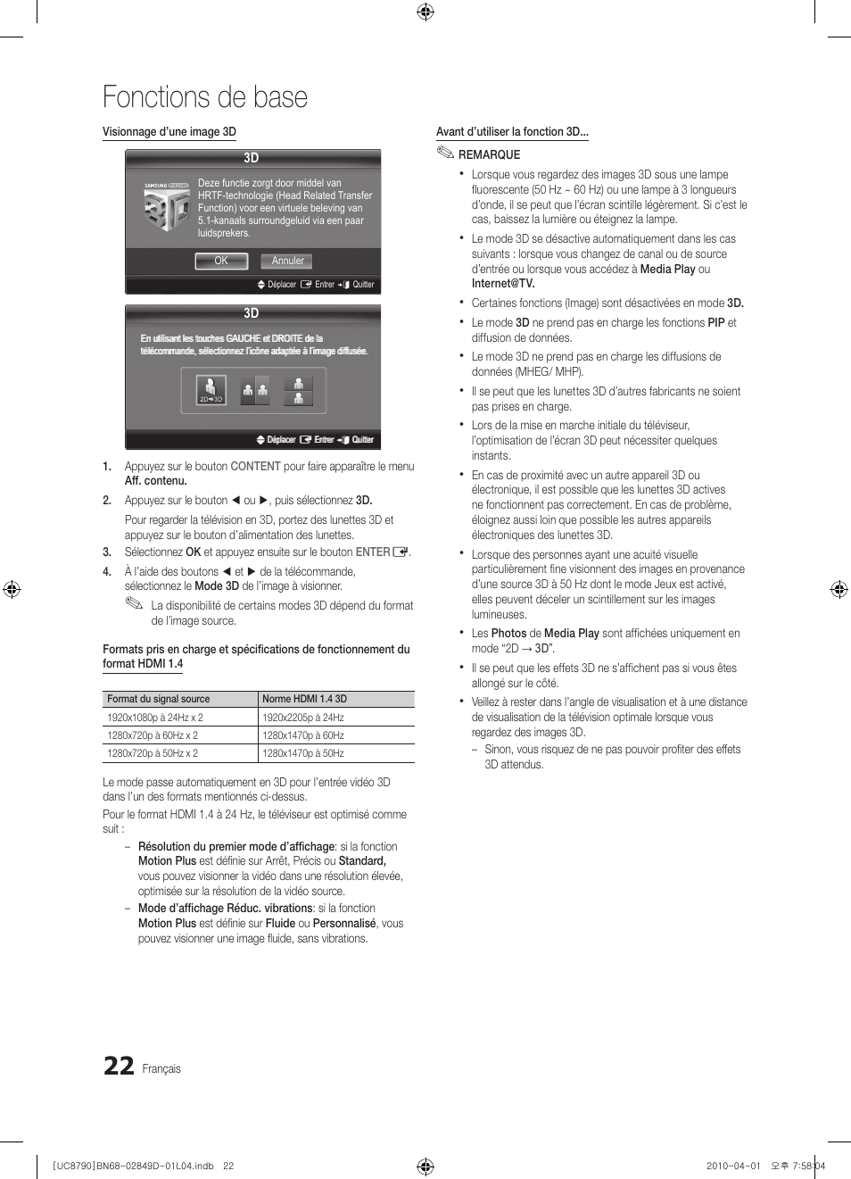 Fonctions de base | Samsung UE46C8790XZ User Manual | Page 86 / 258