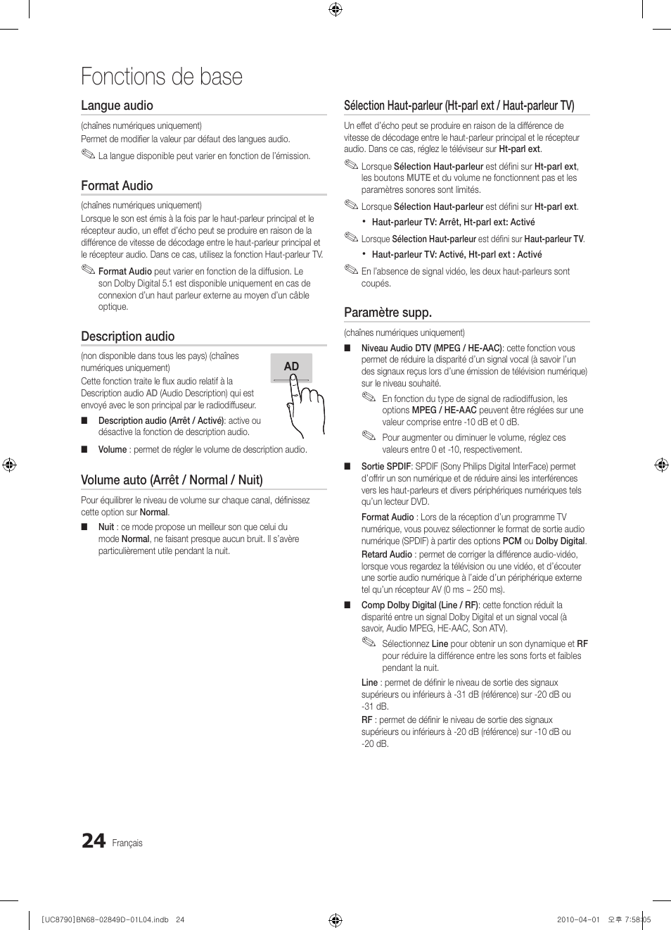 Fonctions de base | Samsung UE46C8790XZ User Manual | Page 88 / 258