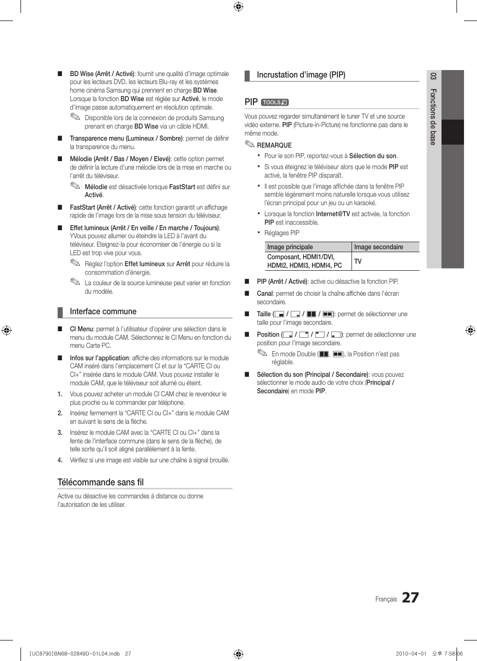 Télécommande sans fil | Samsung UE46C8790XZ User Manual | Page 91 / 258