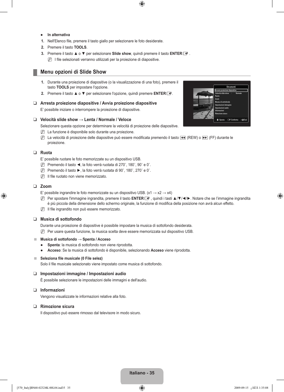 Menu opzioni di slide show | Samsung LE46B579A5S User Manual | Page 101 / 221
