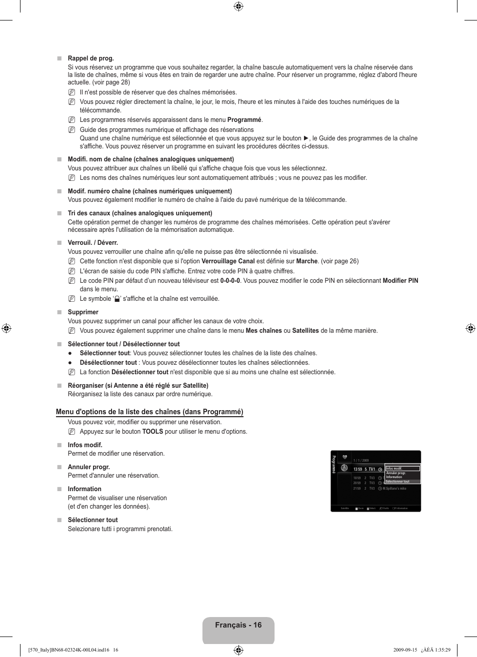 Français - 16 | Samsung LE46B579A5S User Manual | Page 134 / 221