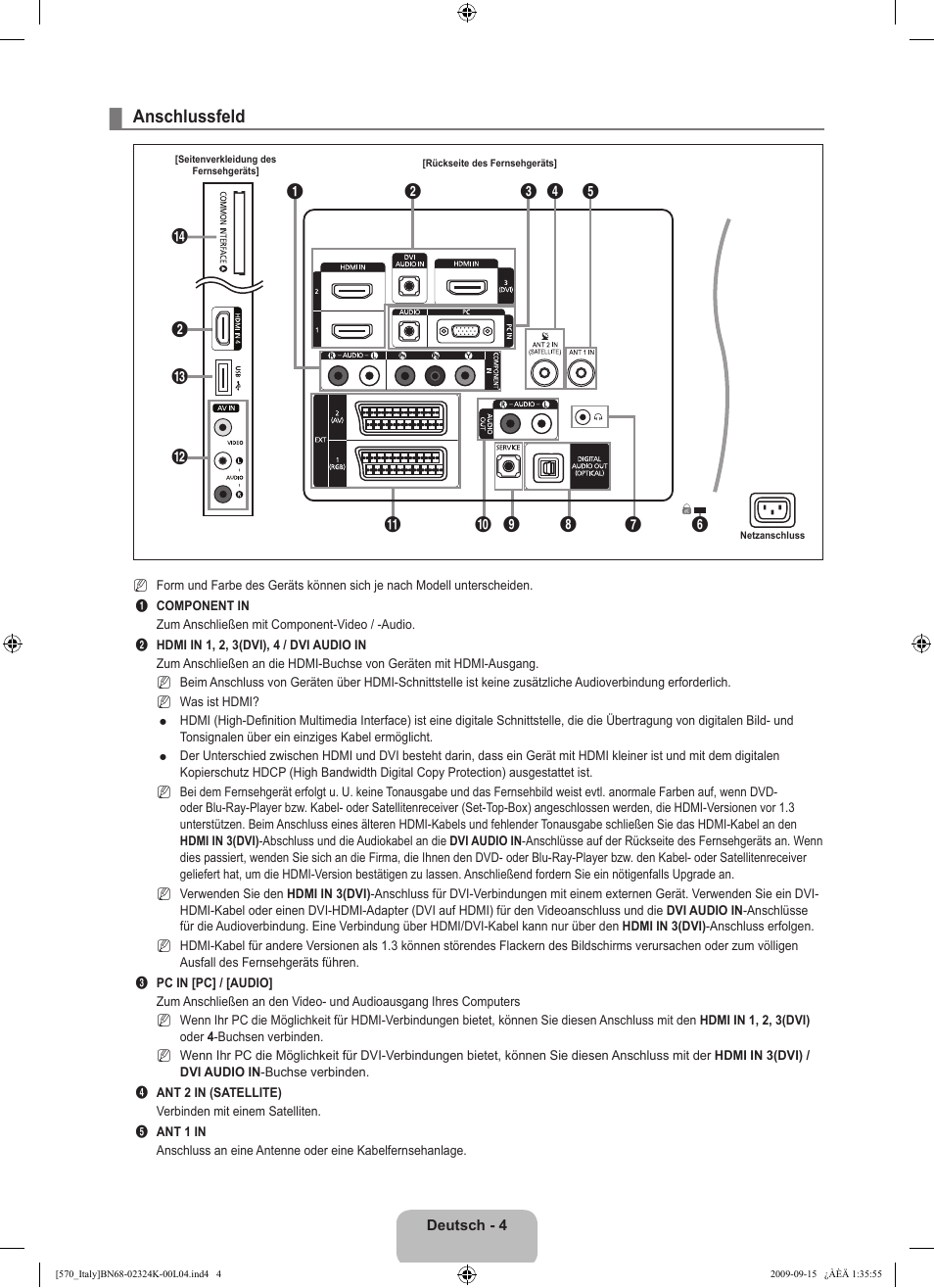 Anschlussfeld | Samsung LE46B579A5S User Manual | Page 174 / 221