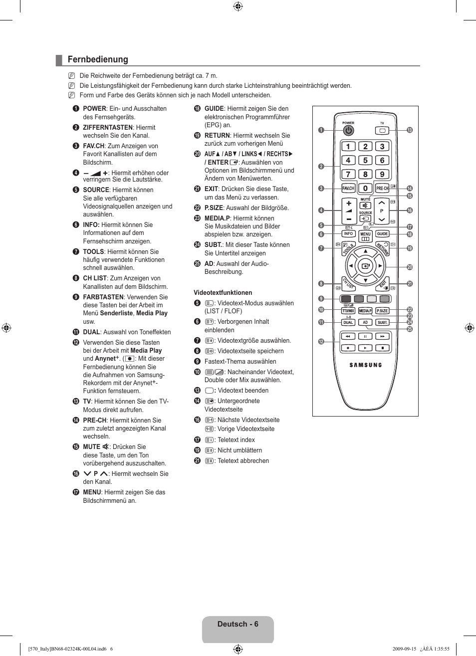 Fernbedienung | Samsung LE46B579A5S User Manual | Page 176 / 221