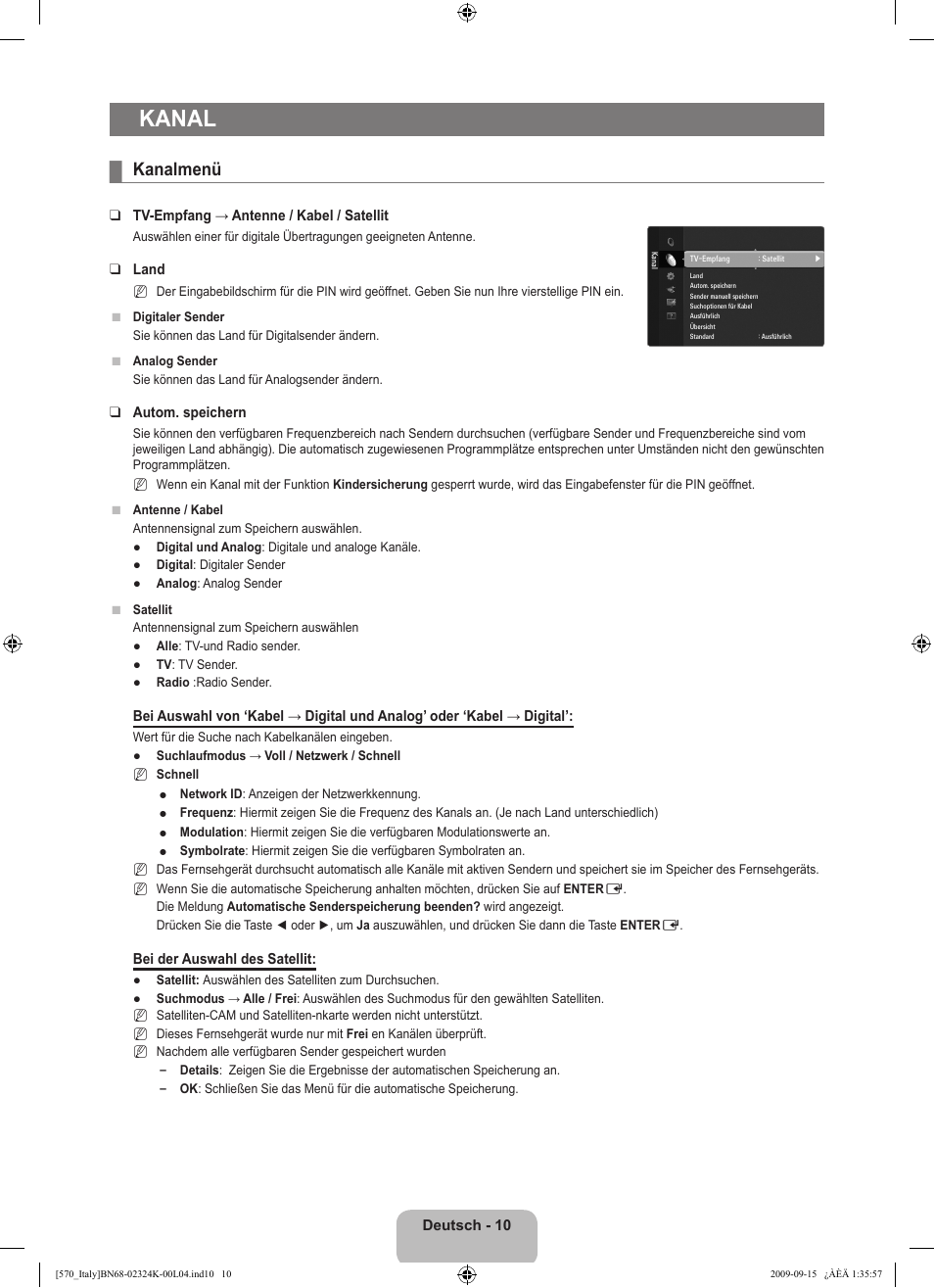 Kanal, Kanalmenü | Samsung LE46B579A5S User Manual | Page 180 / 221