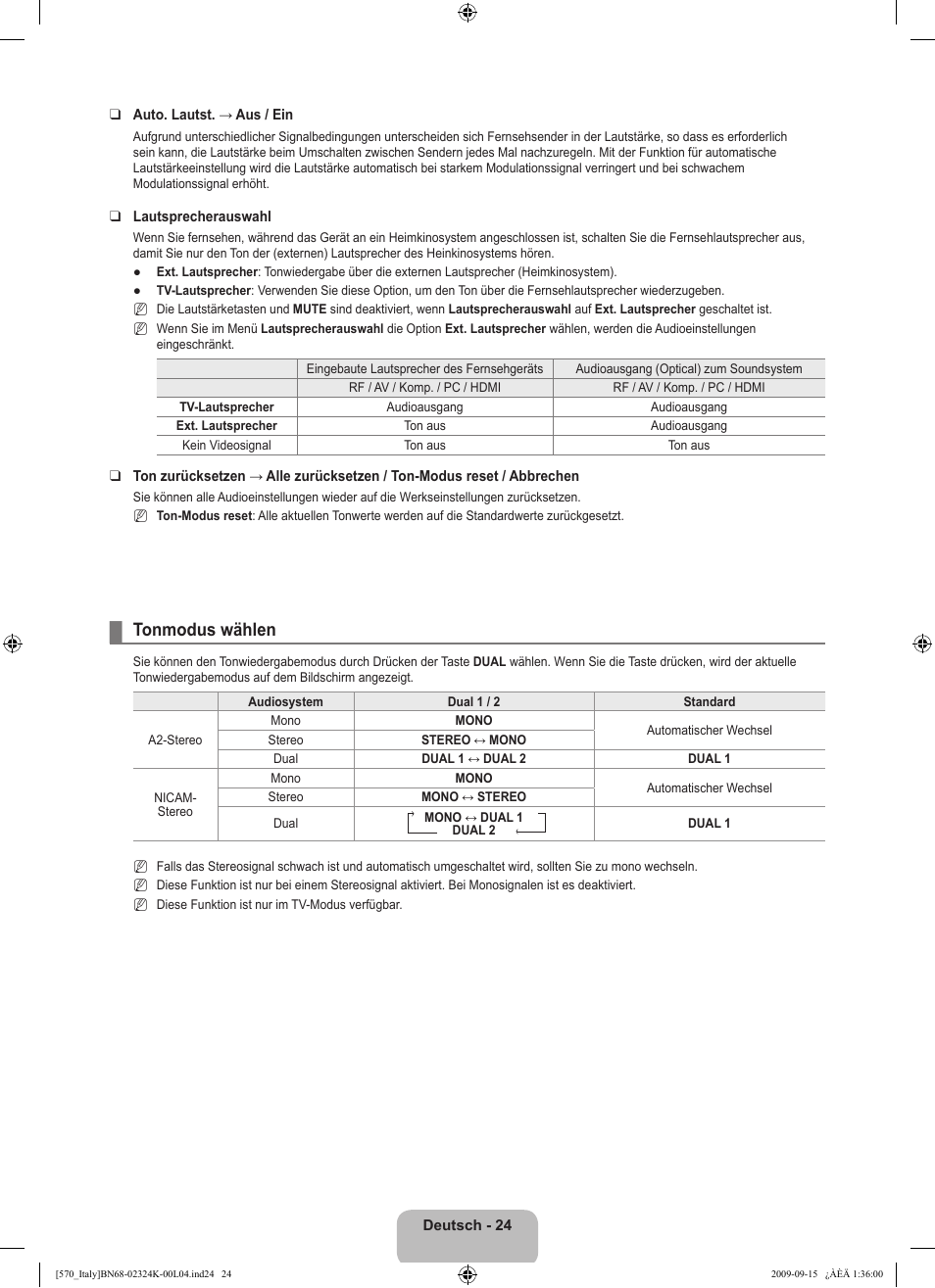 Tonmodus wählen | Samsung LE46B579A5S User Manual | Page 194 / 221