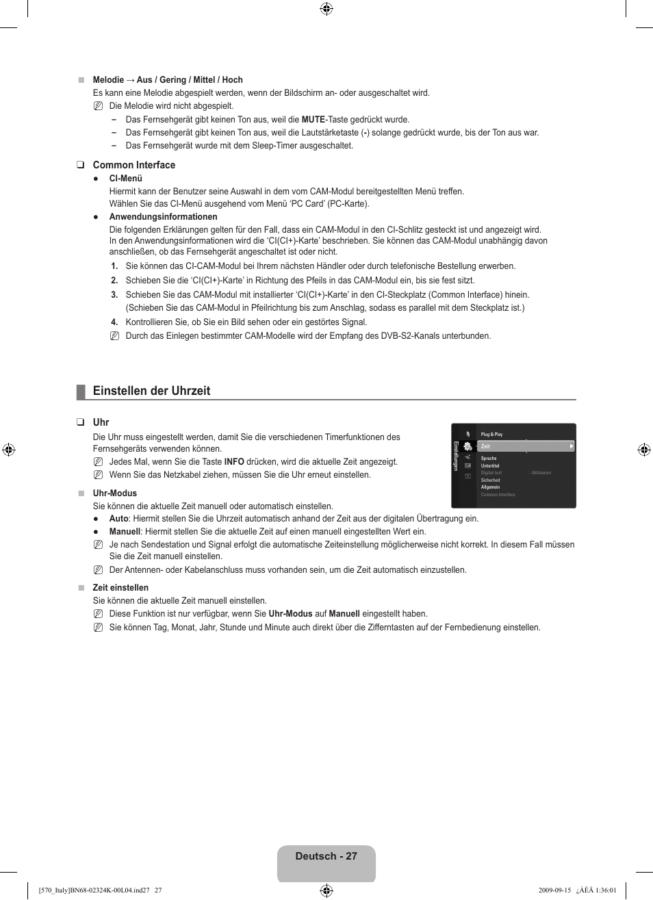 Einstellen der uhrzeit | Samsung LE46B579A5S User Manual | Page 197 / 221