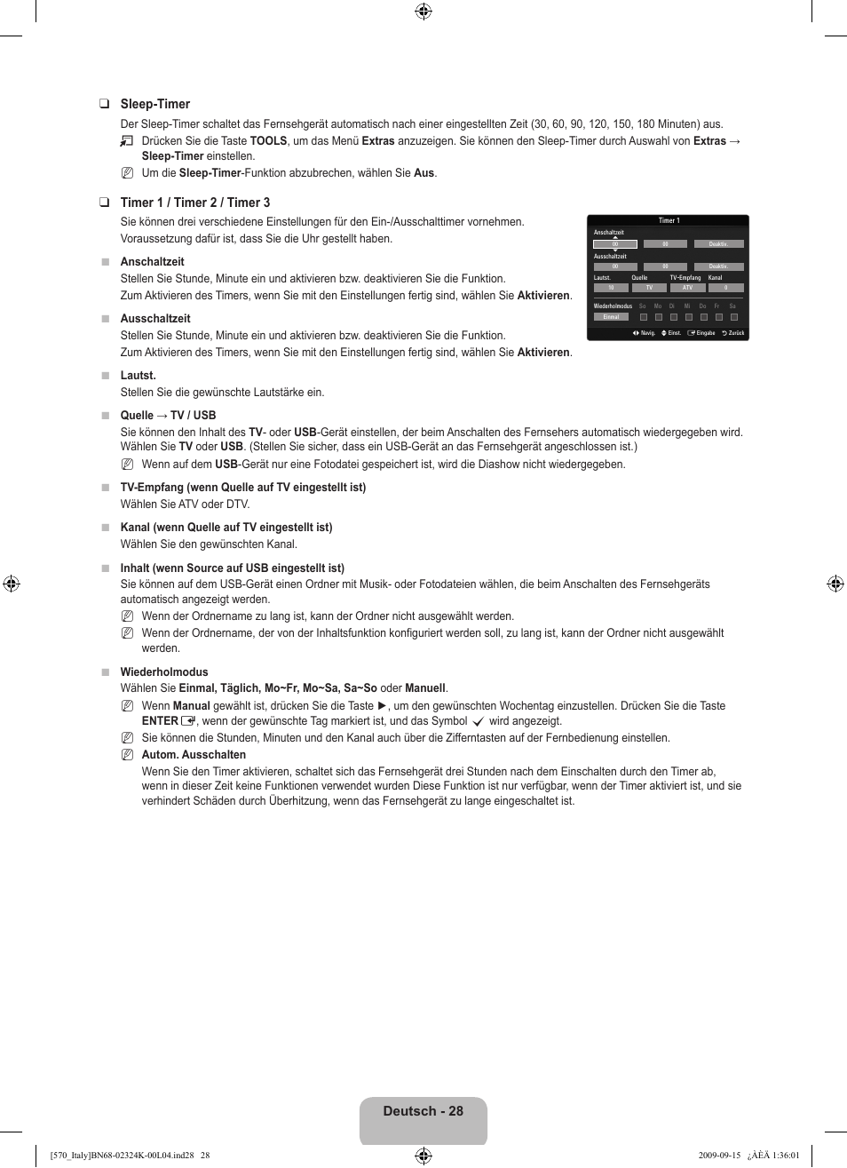 Deutsch - 2 sleep-timer, Timer 1 / timer 2 / timer 3 | Samsung LE46B579A5S User Manual | Page 198 / 221
