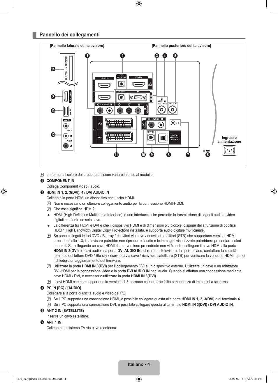 Pannello dei collegamenti | Samsung LE46B579A5S User Manual | Page 70 / 221