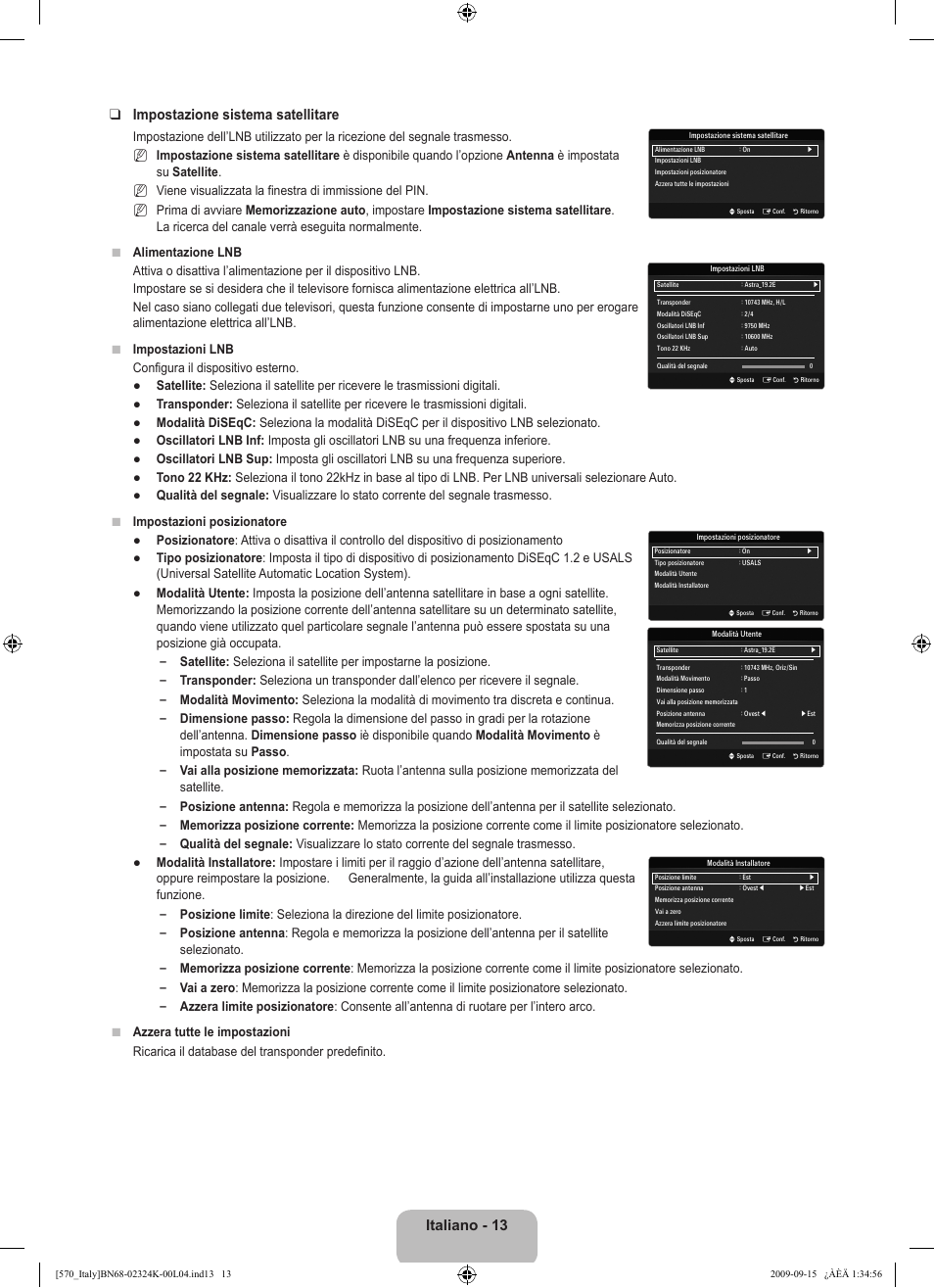 Italiano - 13 impostazione sistema satellitare | Samsung LE46B579A5S User Manual | Page 79 / 221