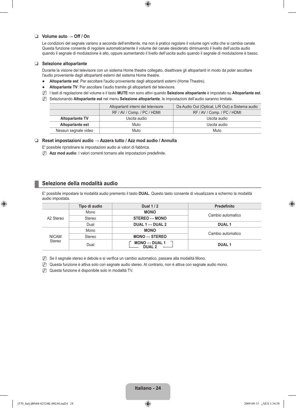 Selezione della modalità audio | Samsung LE46B579A5S User Manual | Page 90 / 221