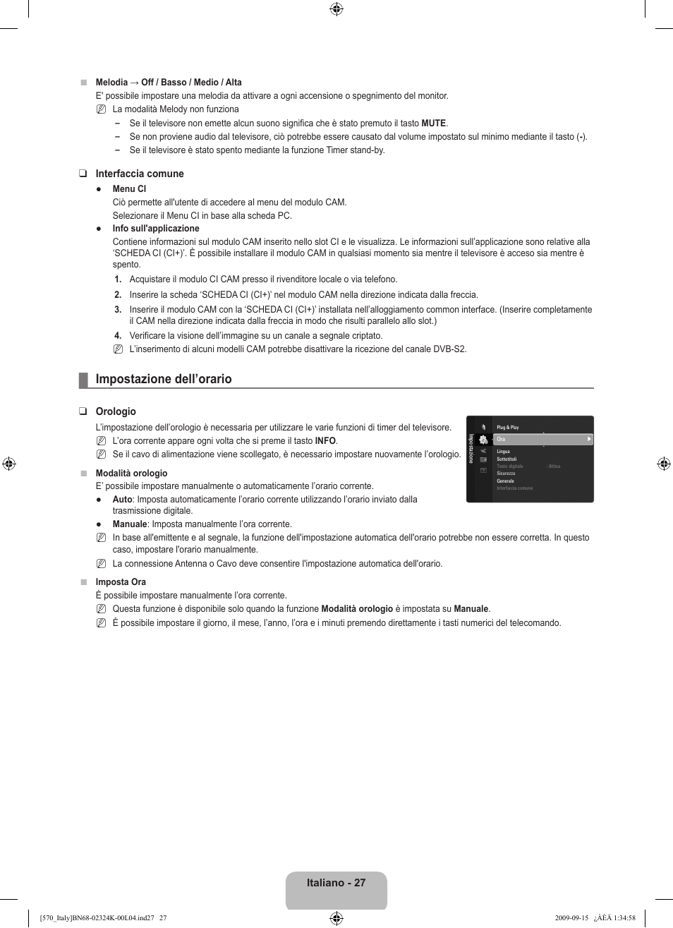 Impostazione dell’orario | Samsung LE46B579A5S User Manual | Page 93 / 221