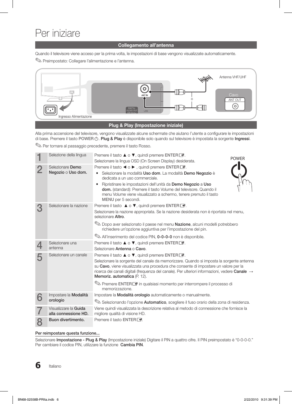 Per iniziare | Samsung LE46C653M2W User Manual | Page 168 / 217