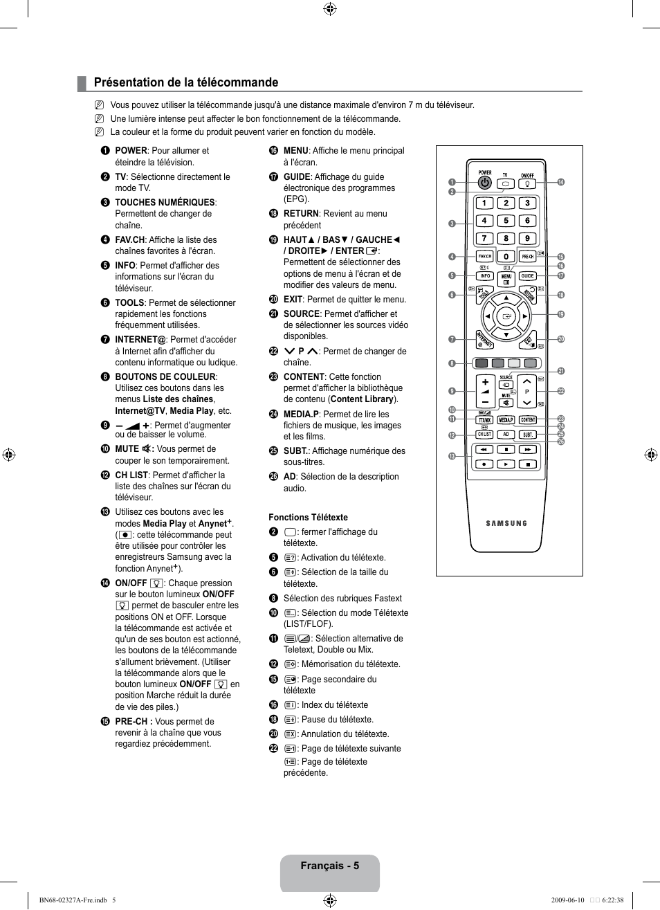 Présentation de la télécommande | Samsung LE40B750U1P User Manual | Page 161 / 302