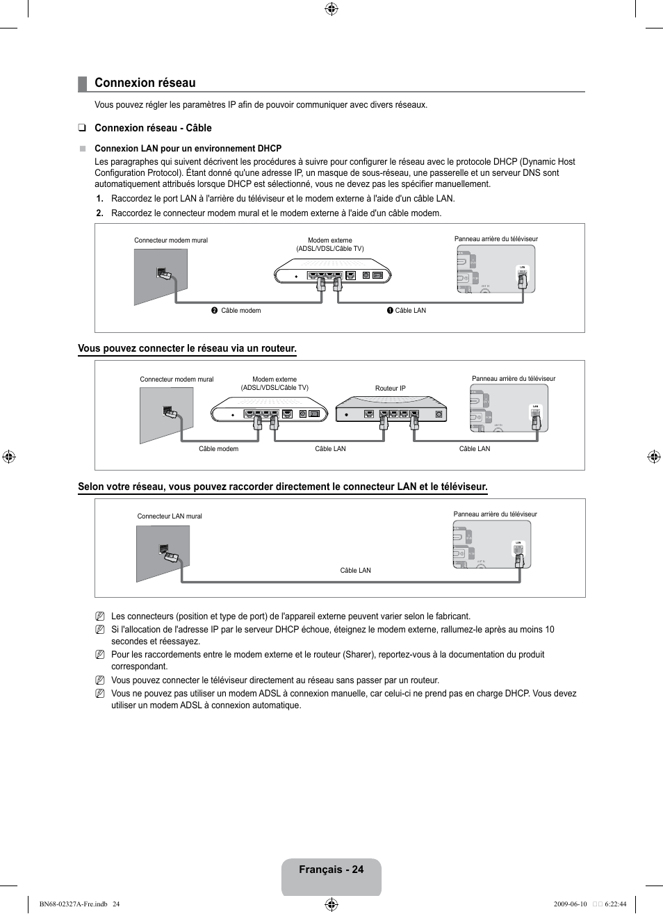 Connexion réseau | Samsung LE40B750U1P User Manual | Page 180 / 302