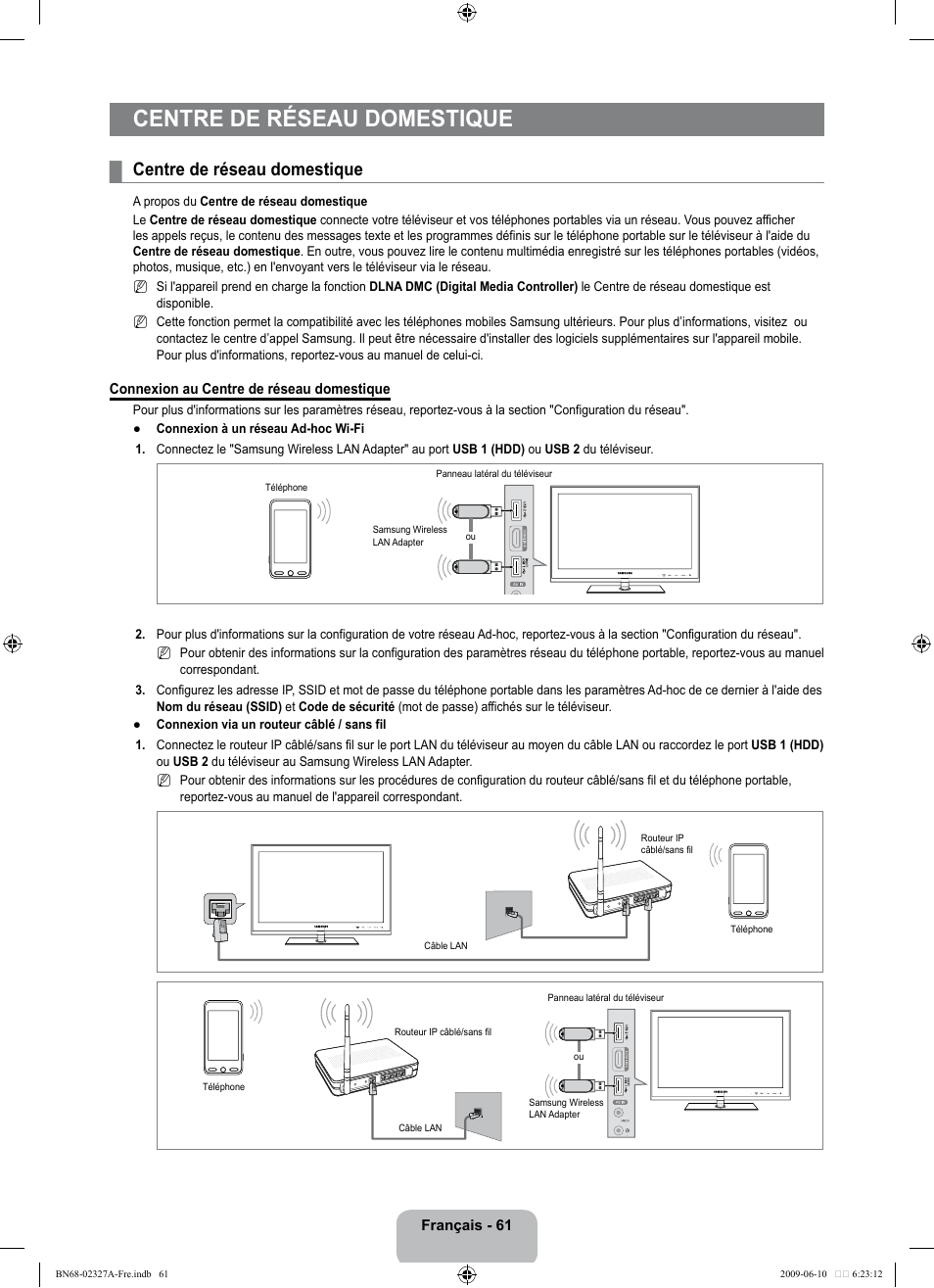 Centre de réseau domestique | Samsung LE40B750U1P User Manual | Page 217 / 302