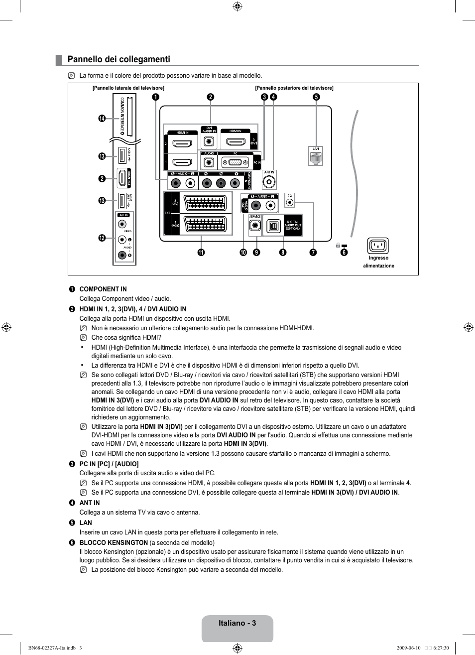 Pannello dei collegamenti | Samsung LE40B750U1P User Manual | Page 229 / 302
