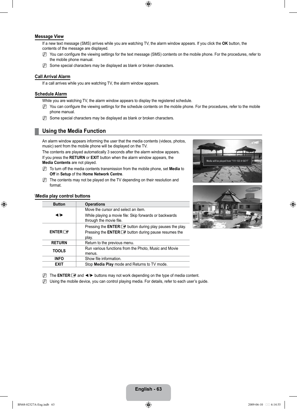 Using the media function | Samsung LE40B750U1P User Manual | Page 65 / 302