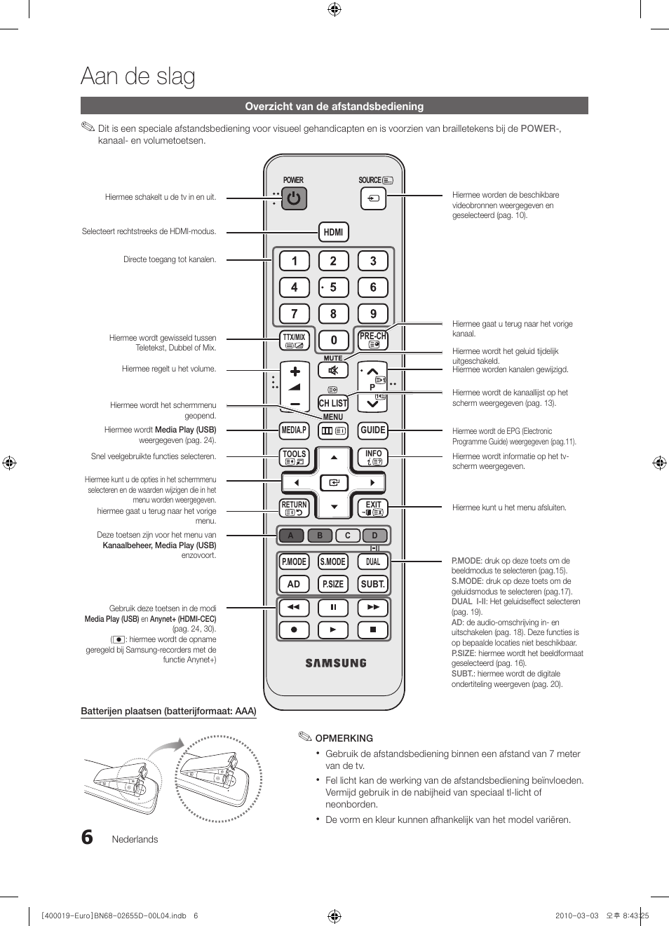 Aan de slag | Samsung UE32C4000PW User Manual | Page 132 / 169