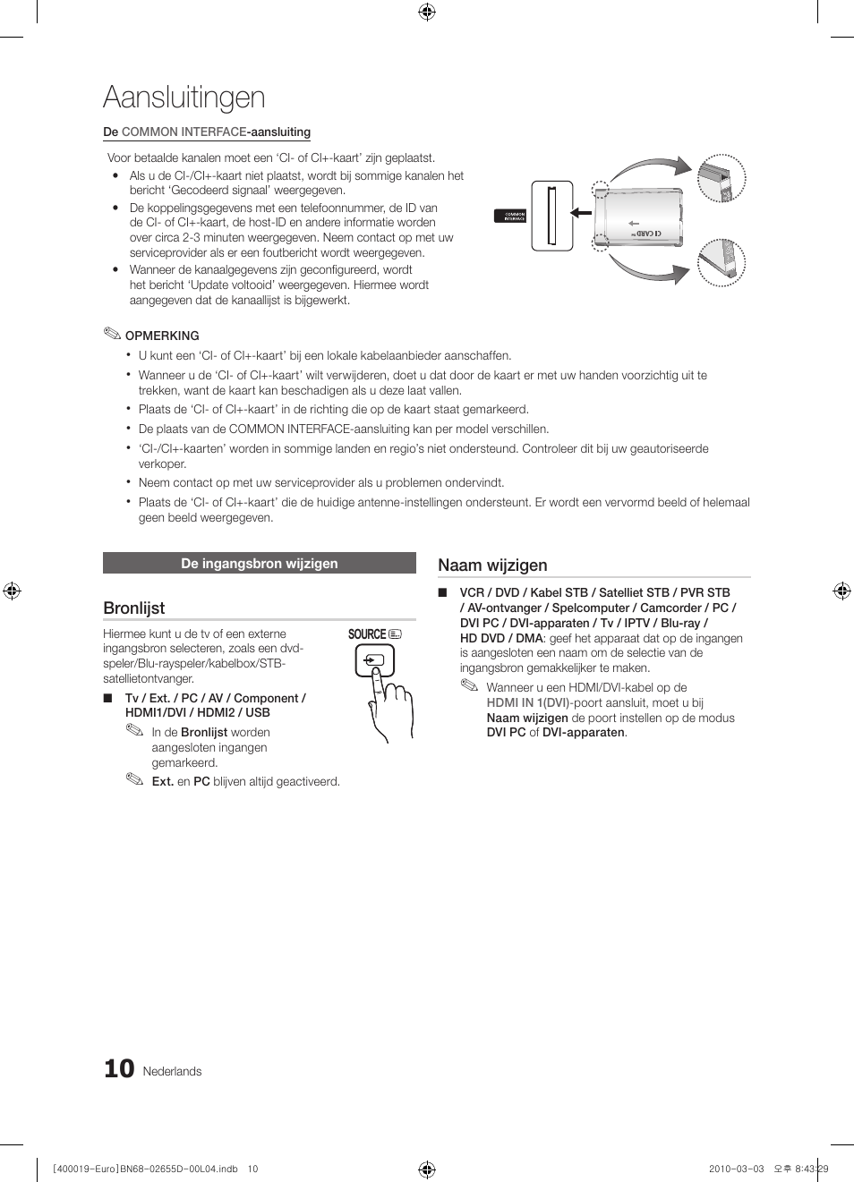 Aansluitingen | Samsung UE32C4000PW User Manual | Page 136 / 169
