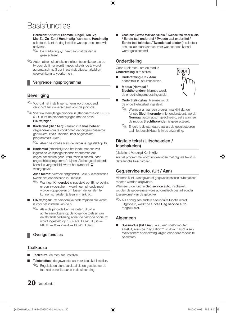 Basisfuncties | Samsung UE32C4000PW User Manual | Page 146 / 169
