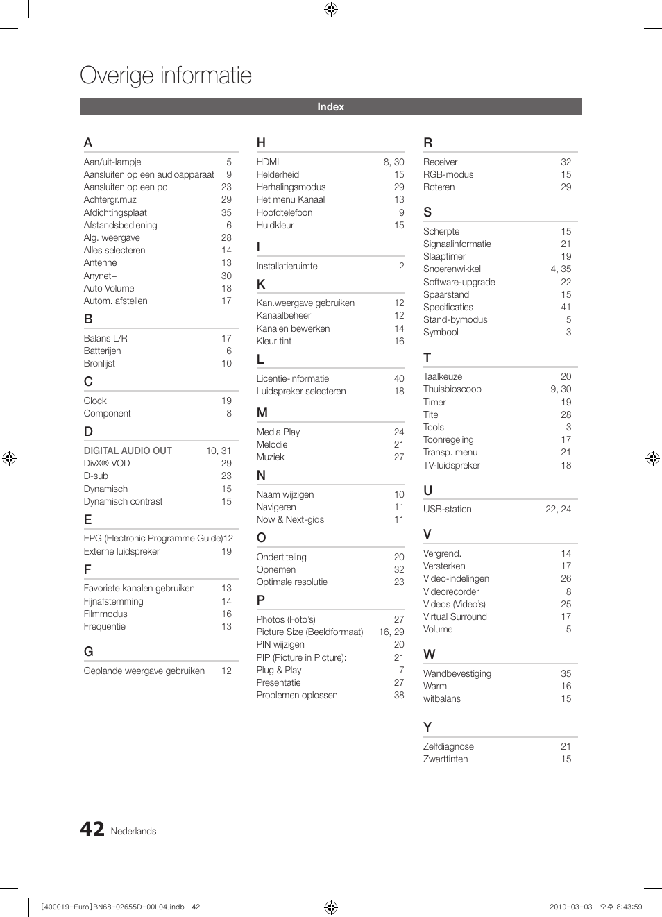 Overige informatie | Samsung UE32C4000PW User Manual | Page 168 / 169