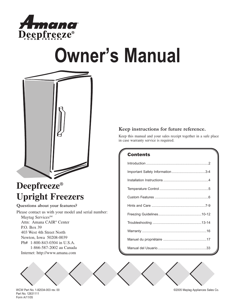 Amana Upright Freezers User Manual | 48 pages