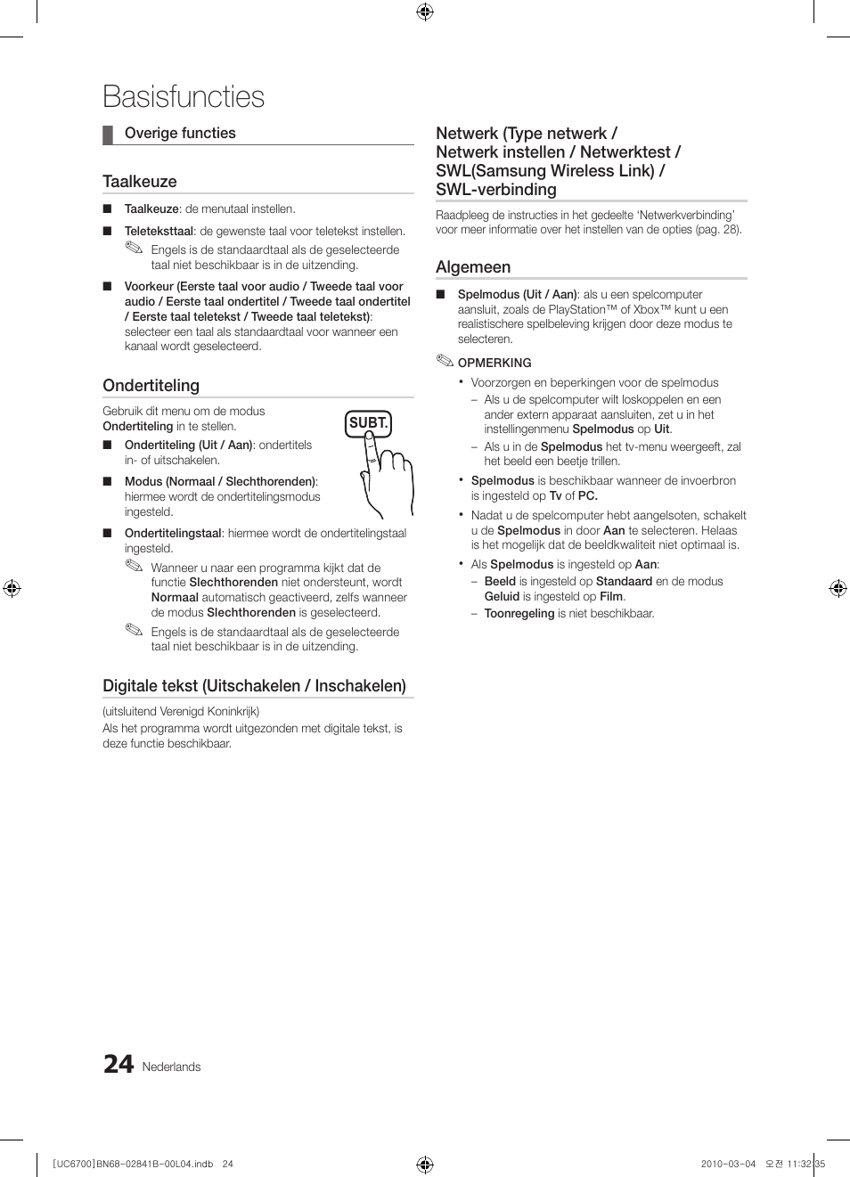 Basisfuncties | Samsung UE37C6730US User Manual | Page 204 / 241