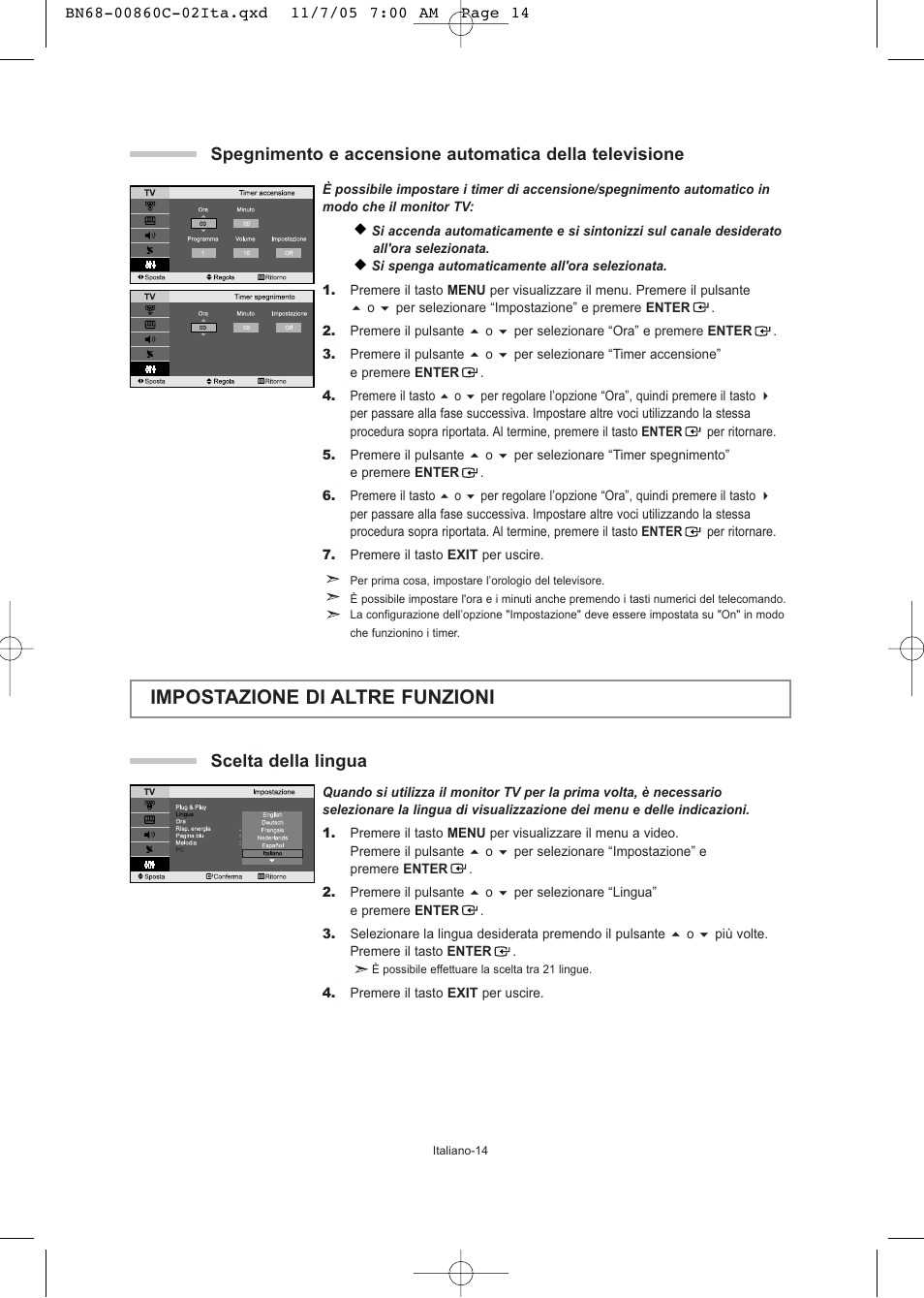 Impostazione di altre funzioni, Scelta della lingua | Samsung LE32T51S User Manual | Page 136 / 147