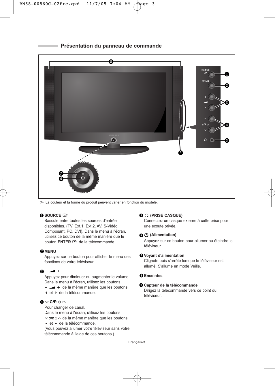 Présentation du panneau de commande | Samsung LE32T51S User Manual | Page 25 / 147