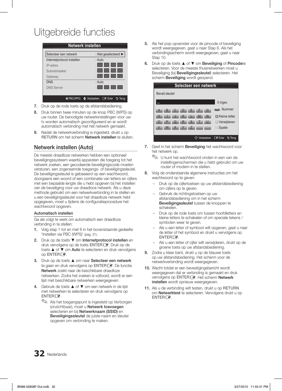 Uitgebreide functies, Netwerk instellen (auto) | Samsung LE40C750R2W User Manual | Page 215 / 245