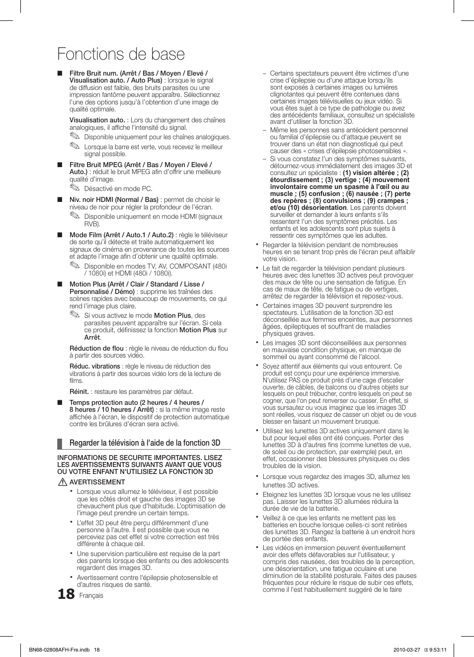 Fonctions de base | Samsung LE40C750R2W User Manual | Page 79 / 245