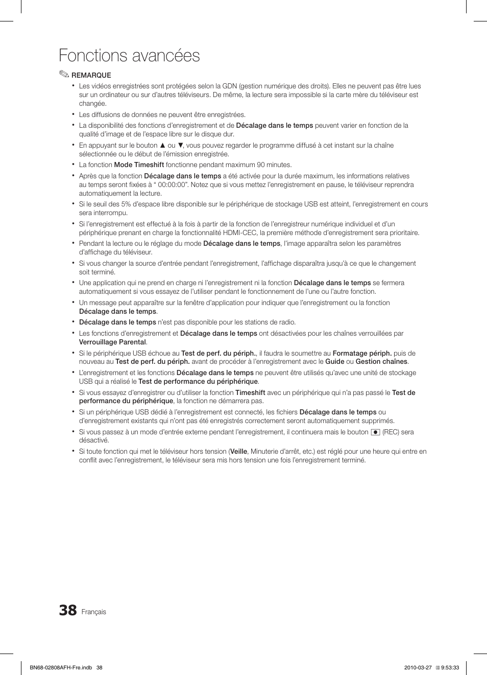 Fonctions avancées | Samsung LE40C750R2W User Manual | Page 99 / 245