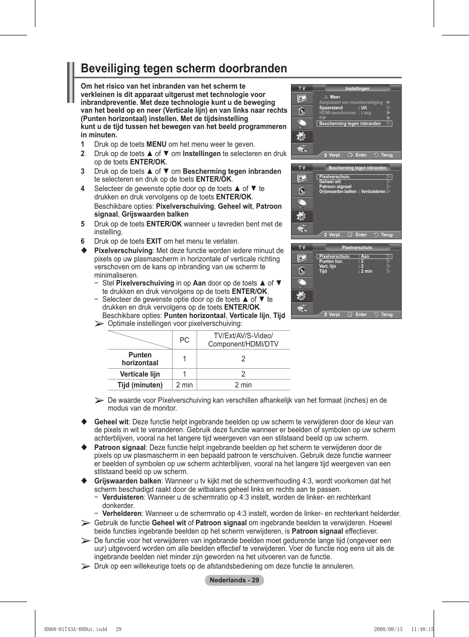 Beveiliging tegen scherm doorbranden | Samsung PS50A417C2D User Manual | Page 209 / 477