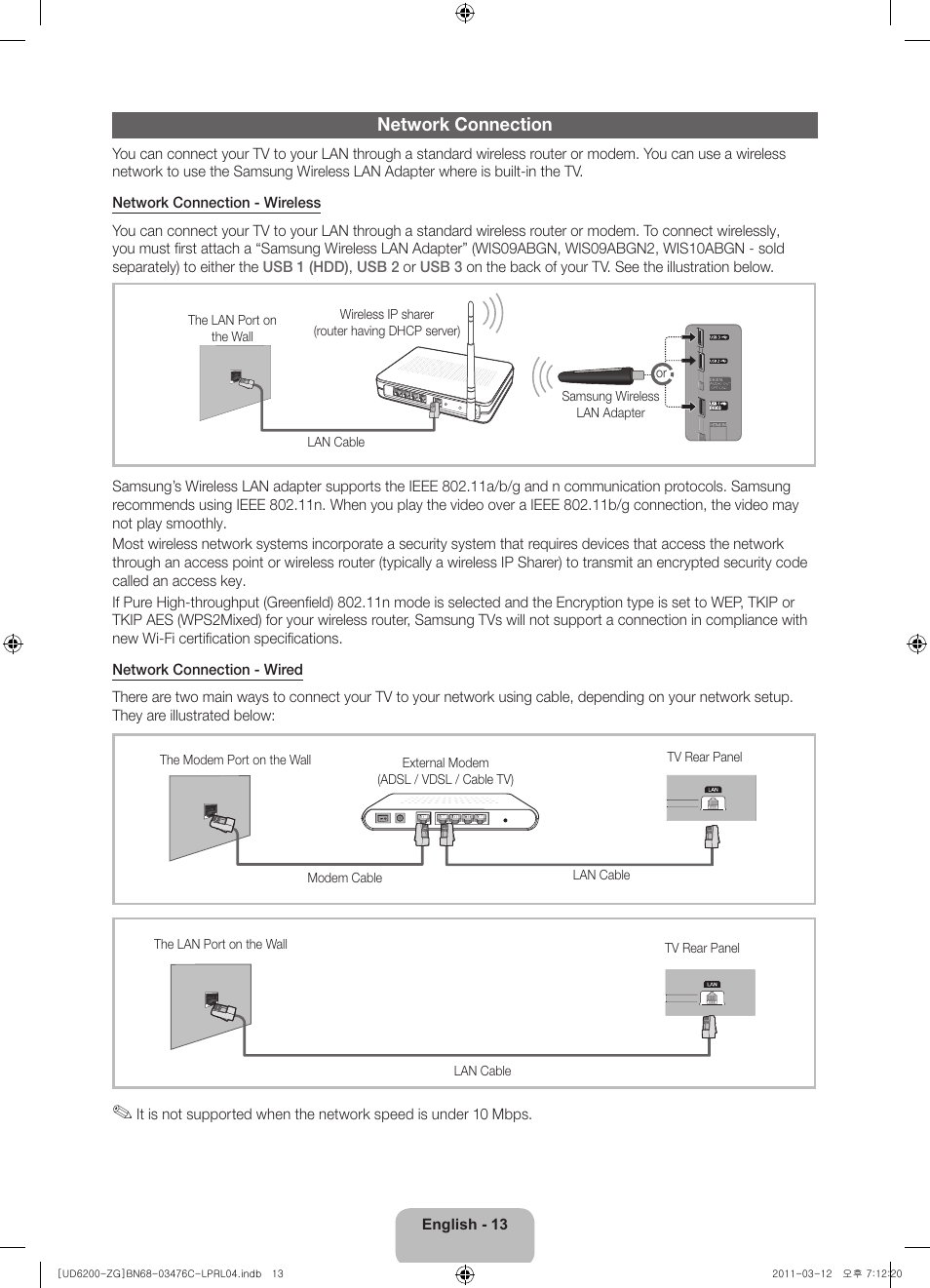 Network connection | Samsung UE32D6200TS User Manual | Page 13 / 86