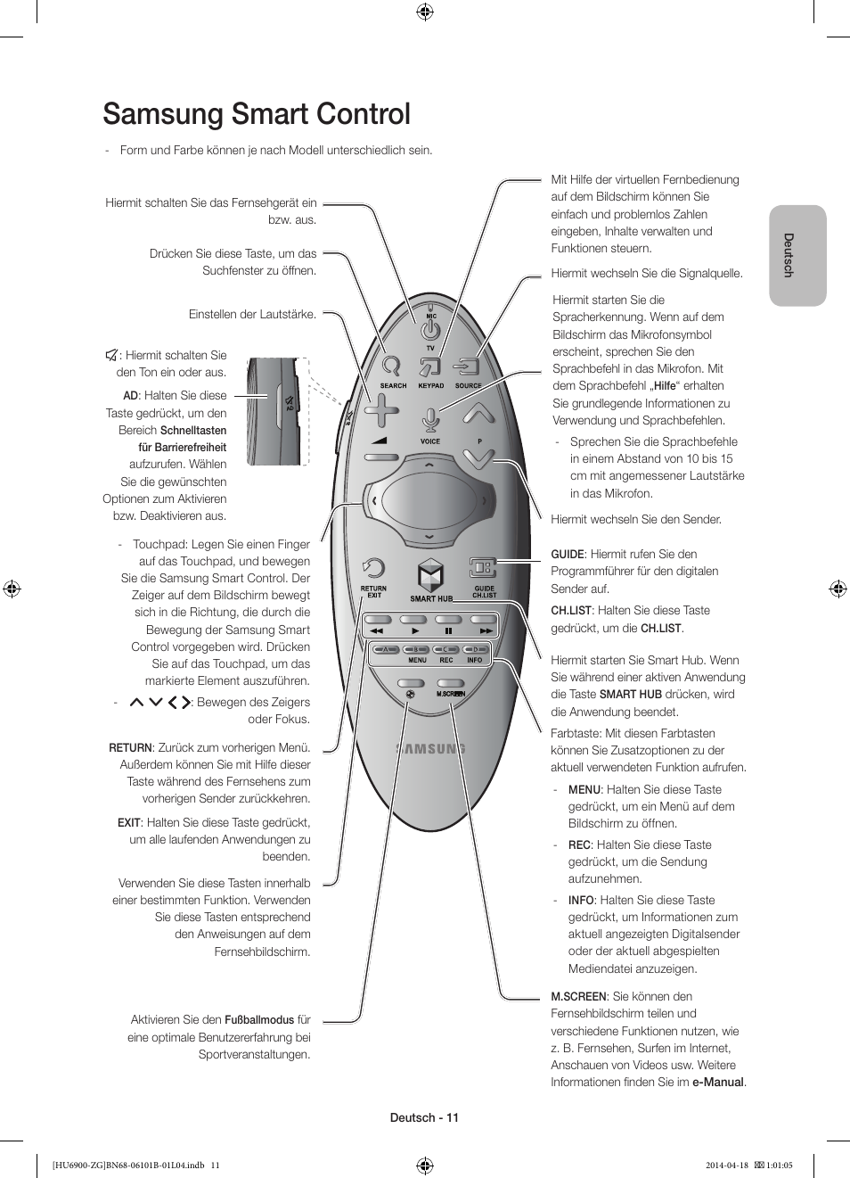 Samsung smart control | Samsung UE55HU6900S User Manual | Page 35 / 97