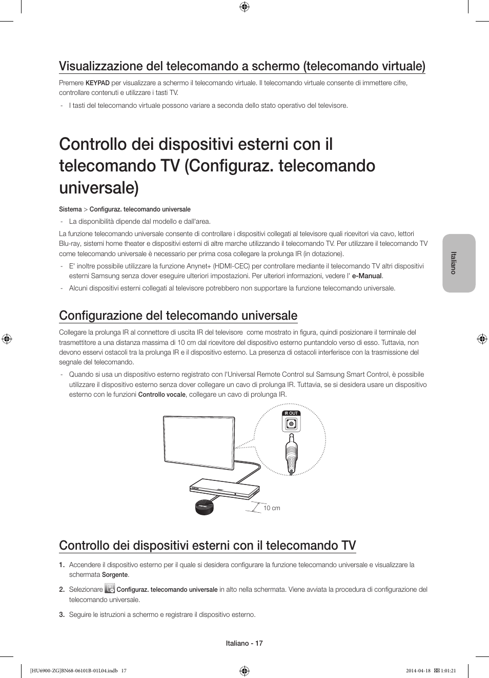 Configurazione del telecomando universale | Samsung UE55HU6900S User Manual | Page 89 / 97