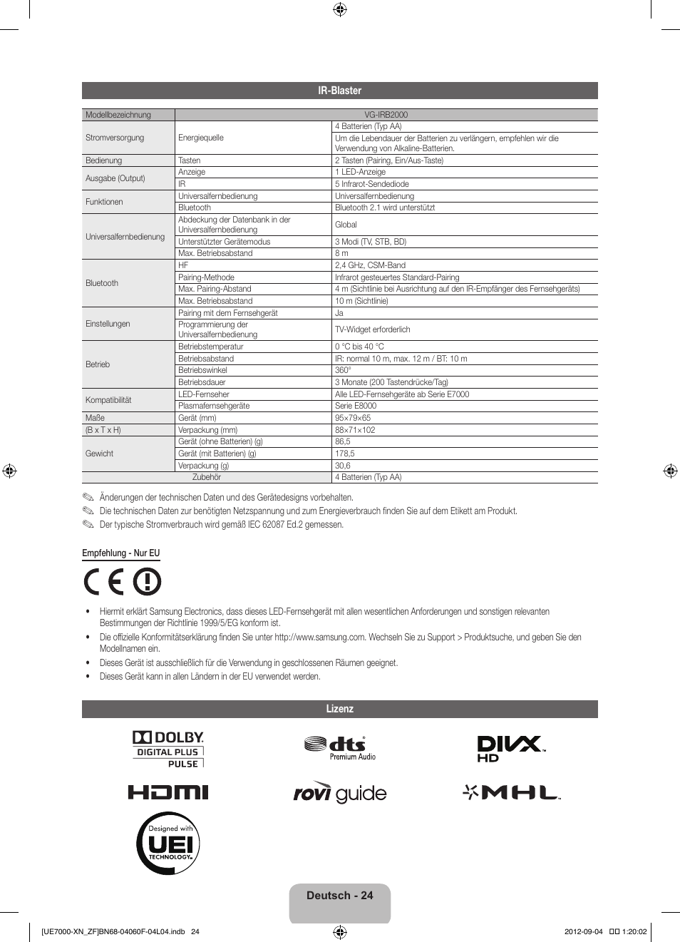 Samsung UE55ES7000S User Manual | Page 70 / 93